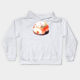 Kitty lies on sushi Kids Hoodie